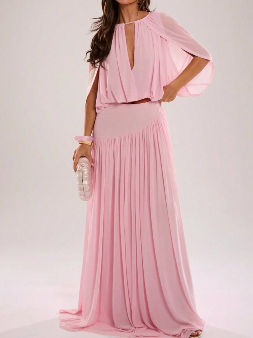 Pink Casual Women's A-Line Woven Long Skirt with Mesh Panels